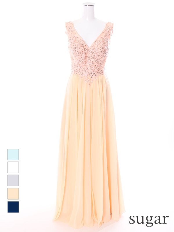 画像3: 【Lip line/リップライン】刺繍/シフォン/Aライン/ロングドレス /キャバドレスlong[HC03] (3)