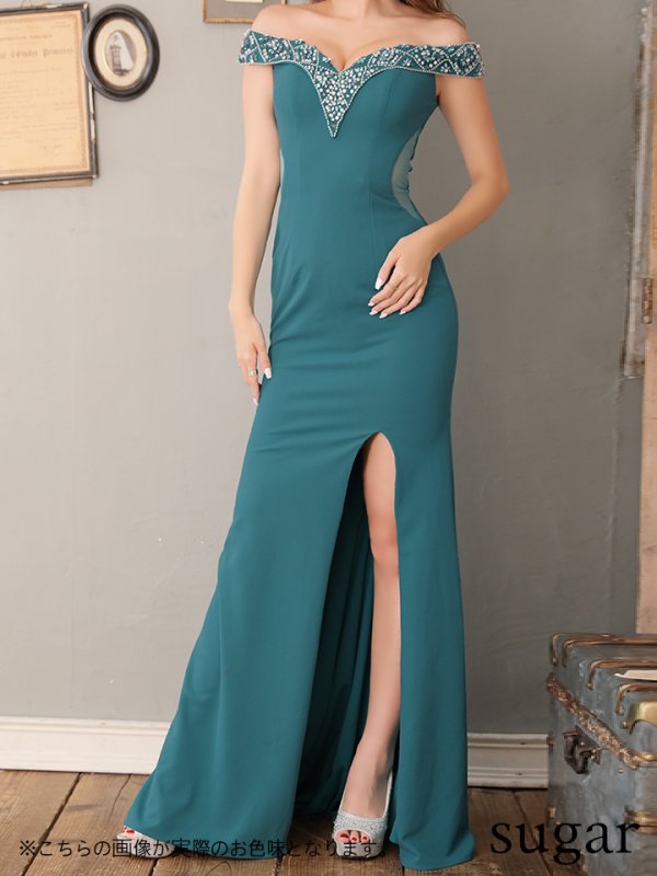 画像9: 【Lip line/リップライン】オフショルダー/ ビジュー/ サイドシアー/ スリット/ キャバドレス/ ロングドレスlong[HC03] (9)