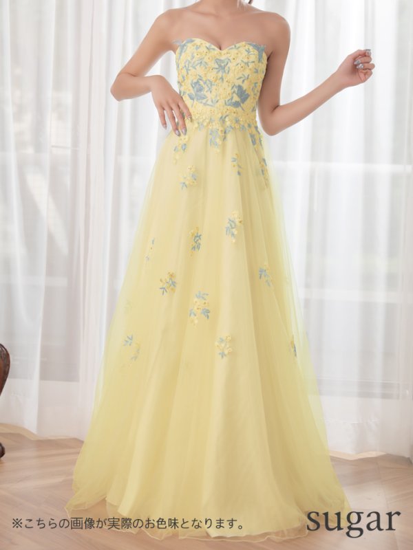 画像5: 【Lip line/リップライン】フラワー刺繍/ Aライン/ チュール/ ベア/ ロング/ キャバドレスlong[HC03] (5)