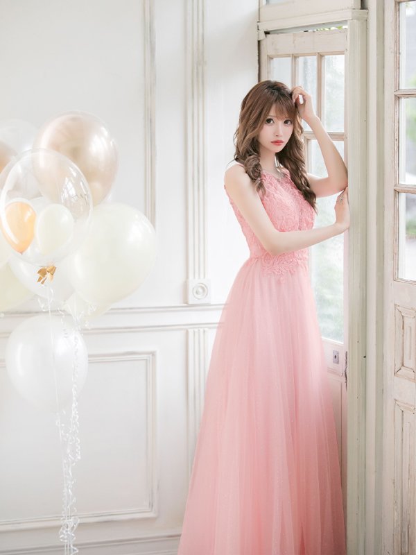 画像5: 【Lip line/リップライン】ラメ/ 刺繍レース/ ノースリーブ/ チュール/ Aライン/ ロングドレス/ キャバドレスlong[OF05] (5)