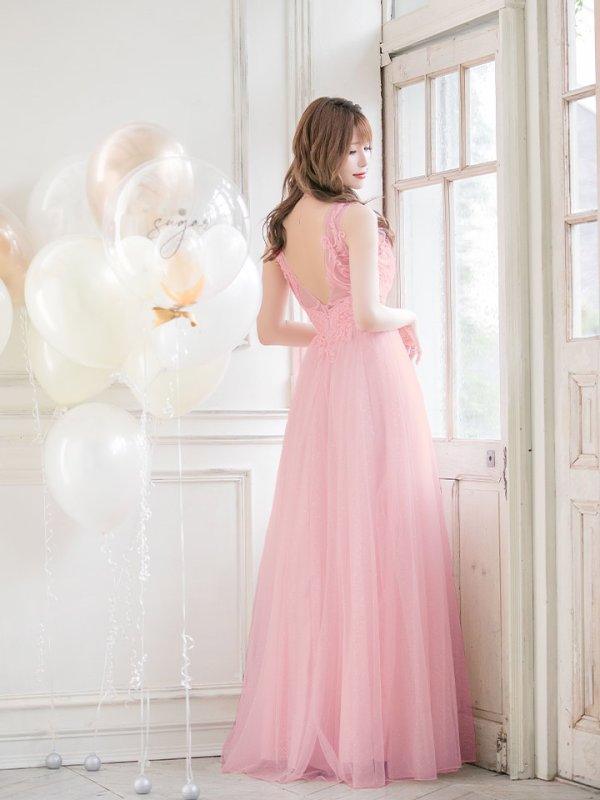 画像6: 【Lip line/リップライン】ラメ/ 刺繍レース/ ノースリーブ/ チュール/ Aライン/ ロングドレス/ キャバドレスlong[OF05] (6)