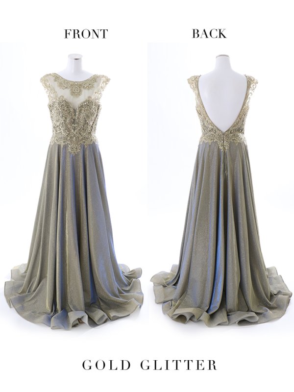 画像2: 【Lip line/リップライン】切り替えデザイン/ レース刺繍/ ビジュー/ ラメ/ Aライン/ ロングドレス/ キャバドレス long[HC03] (2)