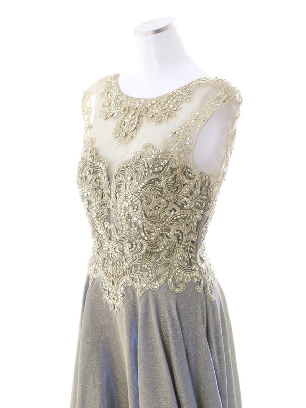 画像3: 【Lip line/リップライン】切り替えデザイン/ レース刺繍/ ビジュー/ ラメ/ Aライン/ ロングドレス/ キャバドレス long[HC03] (3)