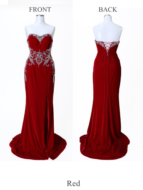 画像2: 【Lip line/リップライン】ビーズ刺繍デザイン/ベロア/ スリット/  キャバドレスlong[HC03] (2)