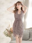 画像5: Lサイズあり【DEA.by ROBE de FLEURS/ディアバイローブドフルール】スパンコールフラワー刺繍/ ウエストリボン/ 膝丈/ キャバドレス[OF2] (5)