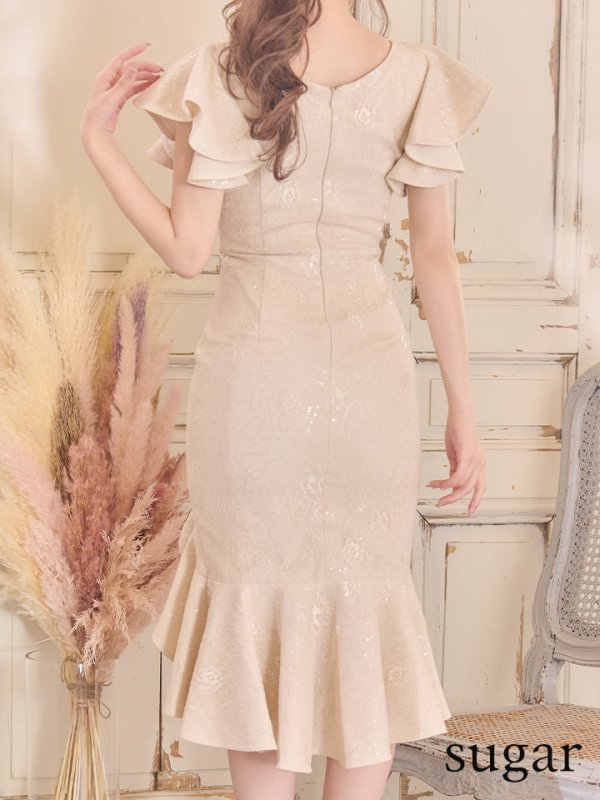 画像5: Lサイズあり【DEA./ディア】マーメイド/ 総レース/ フリル/ ワンピース/ 膝丈/ ミディアム/タイト/ ミニドレス/ キャバドレス【OF08】 (5)