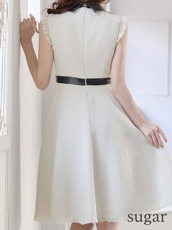 画像9: sugar限定カラー☆Lサイズあり【DEA./ディア】襟フロントジップ/ ツイード/ ミディアム丈/ ひざ丈/ ミニドレス/ キャバドレス【OF08】 (9)