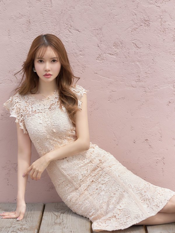 画像4: Lサイズあり【DEA./ディア】マーメイド/ フローラルレース/ ミディアム丈/ キャバドレス【OF08】 (4)