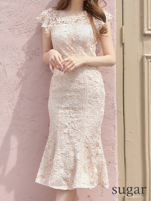 画像9: Lサイズあり【DEA./ディア】マーメイド/ フローラルレース/ ミディアム丈/ キャバドレス【OF08】 (9)