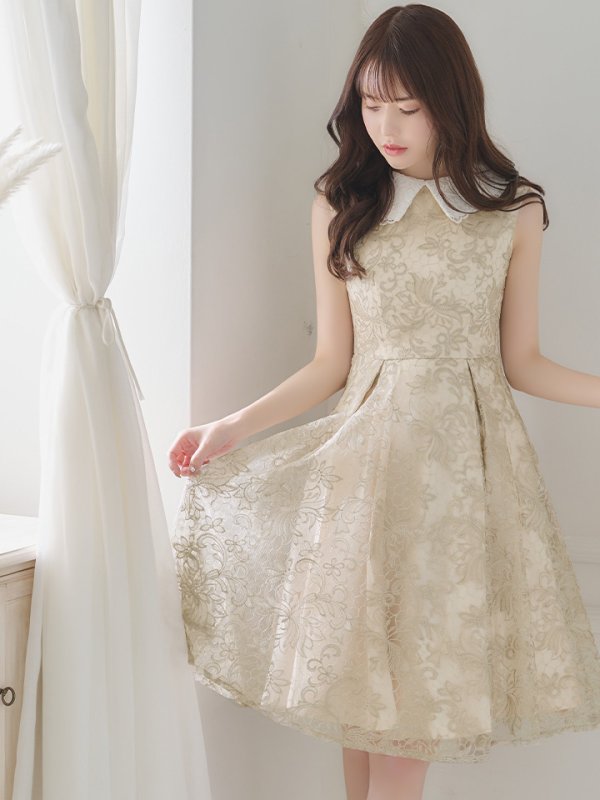 画像5: Lサイズあり【DEA./ディア】2WAY襟付き/ レース/ ノースリーブ/ クラシック/ ワンピース/ ひざ丈/ ミディアム/ キャバドレス【OF08】 (5)