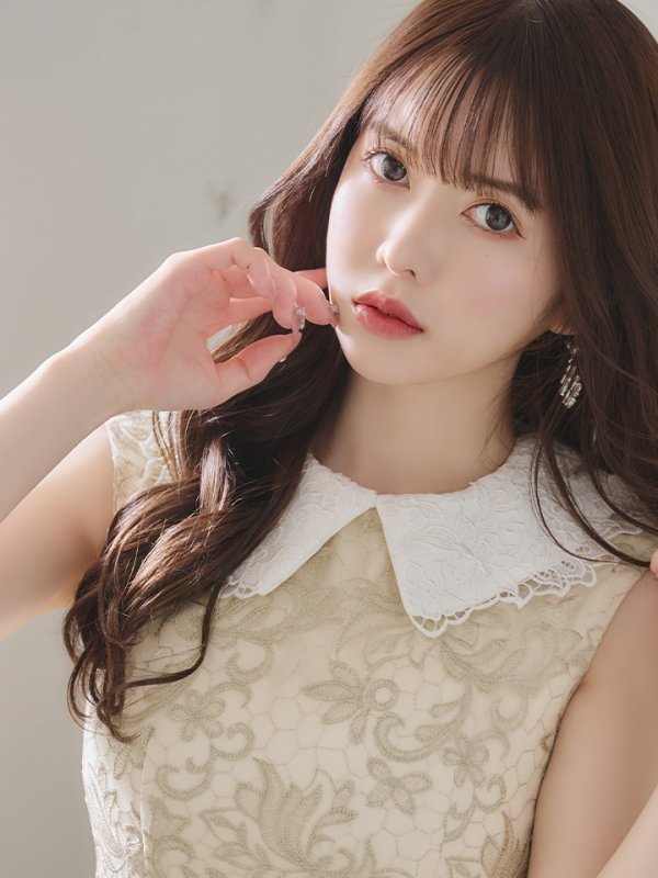 画像7: Lサイズあり【DEA./ディア】2WAY襟付き/ レース/ ノースリーブ/ クラシック/ ワンピース/ ひざ丈/ ミディアム/ キャバドレス【OF08】 (7)