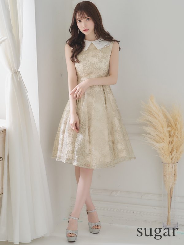 画像9: Lサイズあり【DEA./ディア】2WAY襟付き/ レース/ ノースリーブ/ クラシック/ ワンピース/ ひざ丈/ ミディアム/ キャバドレス【OF08】 (9)