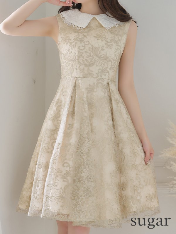 画像10: Lサイズあり【DEA./ディア】2WAY襟付き/ レース/ ノースリーブ/ クラシック/ ワンピース/ ひざ丈/ ミディアム/ キャバドレス【OF08】 (10)