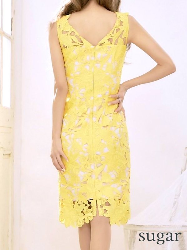 画像10: 門りょうちゃん着用☆XS?Lサイズあり【DEA./ディア】ワンピース/ ケミカルレース/ ノースリーブ/ タイト/ ひざ丈/ ミディアムドレス/ キャバドレス【OF08】 (10)