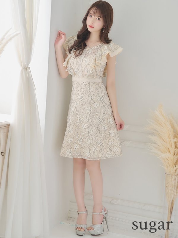 画像7: Lサイズあり【DEA./ディア】ワンピース/ 総レース/ パール/ フリル袖/ 袖あり/ 膝丈/ フレア/ミディアム/ キャバドレス【OF08】 (7)