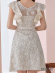 画像9: Lサイズあり【DEA. by ROBE de FLEURS/ディアバイローブドフルール】ワンピース/ 総レース/ パール/ フリル袖/ 袖あり/ 膝丈/ ミディアム/ キャバドレス[OF2] (9)