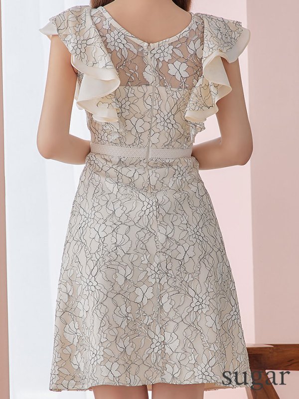 画像9: Lサイズあり【DEA./ディア】ワンピース/ 総レース/ パール/ フリル袖/ 袖あり/ 膝丈/ ミディアム/ キャバドレス【OF08】 (9)