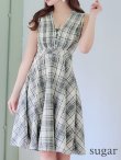 画像7: Lサイズあり【DEA. by ROBE de FLEURS/ディアバイローブドフルール】チェックプリント/ ツイード/ ノースリーブ/ 膝丈/ Aライン/ フレア/ ワンピース/ ミディアムドレス/ キャバドレス[OF2] (7)