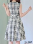 画像8: Lサイズあり【DEA. by ROBE de FLEURS/ディアバイローブドフルール】チェックプリント/ ツイード/ ノースリーブ/ 膝丈/ Aライン/ フレア/ ワンピース/ ミディアムドレス/ キャバドレス[OF2] (8)