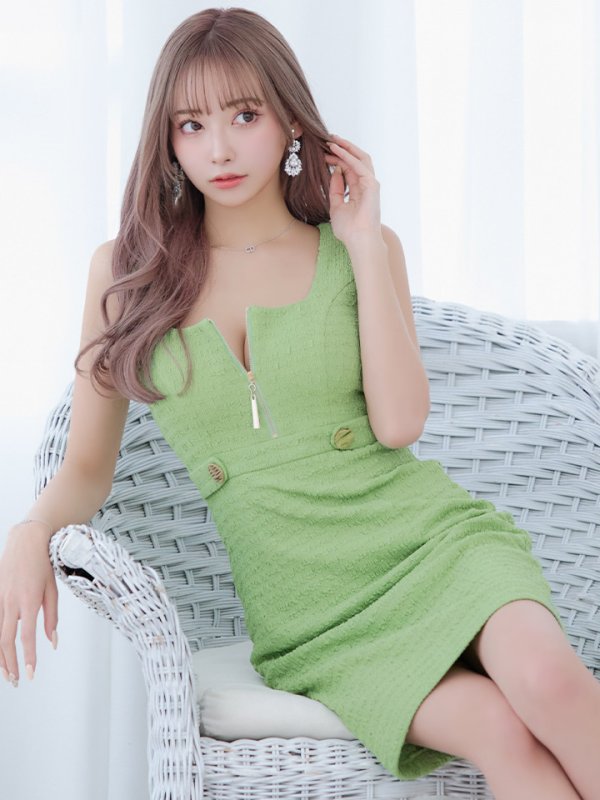 画像8: XS-Lサイズあり☆【DEA./ディア】ジップ/ ZIP/ ワッフル/ ノースリーブ/ タイト/ ミディアム丈/ キャバドレス[OF2] (8)