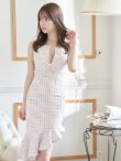 画像3: XS-Lサイズあり【DEA.by ROBE de FLEURS/ディアバイローブドフルール】マーメイド/ ラメツイード/ アシンメトリーフリル/ フロントジップ/ ミディアムドレス/ キャバドレス[OF2] (3)