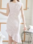 画像9: XS-Lサイズあり【DEA.by ROBE de FLEURS/ディアバイローブドフルール】マーメイド/ ラメツイード/ アシンメトリーフリル/ フロントジップ/ ミディアムドレス/ キャバドレス[OF2] (9)