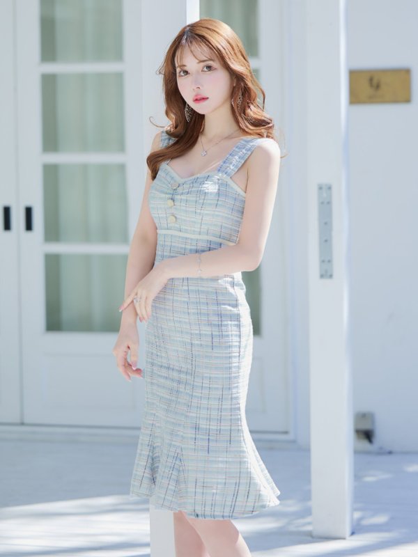 画像2: Lサイズあり【DEA./ディア】ラメ入りスプリングニット/ ツイード/ マーメイド/ フリル/ ミディアム丈/ ワンピース/ キャバドレス【OF08】 (2)