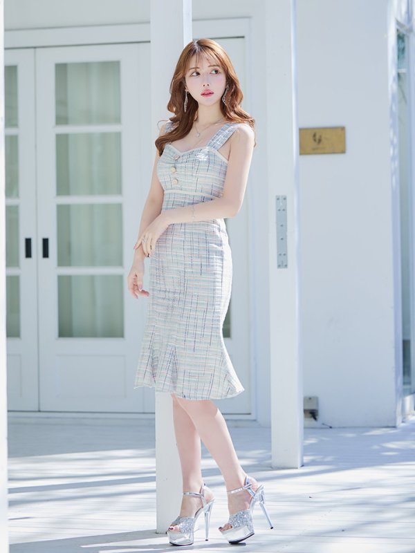 画像7: Lサイズあり【DEA./ディア】ラメ入りスプリングニット/ ツイード/ マーメイド/ フリル/ ミディアム丈/ ワンピース/ キャバドレス【OF08】 (7)