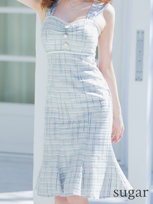 画像8: Lサイズあり【DEA./ディア】ラメ入りスプリングニット/ ツイード/ マーメイド/ フリル/ ミディアム丈/ ワンピース/ キャバドレス【OF08】 (8)