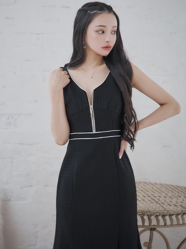 画像2: XS-Lサイズあり【DEA./ディア】スプリングツイード/ マーメイド/ アシンメトリー裾/ ジップ/ タイト/ ミディアム丈/ ワンピース/ キャバドレス【OF08】 (2)