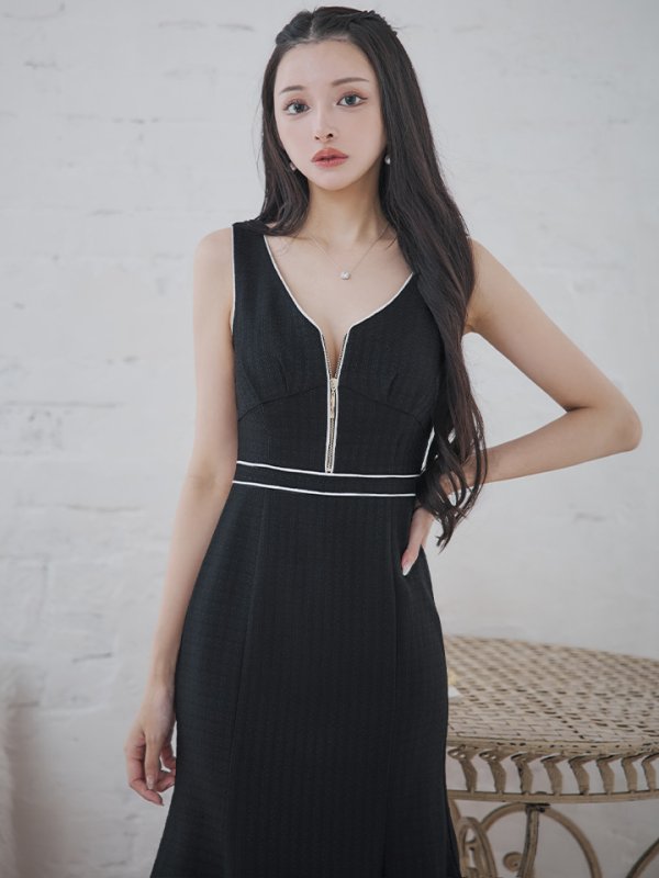 画像3: XS-Lサイズあり【DEA./ディア】スプリングツイード/ マーメイド/ アシンメトリー裾/ ジップ/ タイト/ ミディアム丈/ ワンピース/ キャバドレス【OF08】 (3)