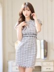 画像2: XS-Lサイズあり【DEA. by ROBE de FLEURS/ディアバイローブドフルール】ジッパー/ 襟付き/ 半袖/ 袖あり/ スプリングツイード/ タイト/ ミニドレス/ キャバドレス[OF2] (2)