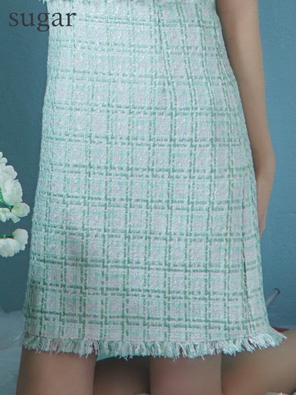 画像11: XS-Lサイズあり【DEA./ディア】ジッパー/ 襟付き/ 半袖/ 袖あり/ スプリングツイード/ タイト/ ミニドレス/ キャバドレス【OF08】 (11)