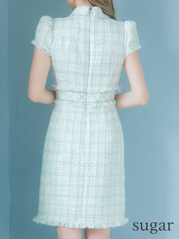 画像9: XS-Lサイズあり【DEA./ディア】ジッパー/ 襟付き/ 半袖/ 袖あり/ スプリングツイード/ タイト/ ミニドレス/ キャバドレス【OF08】 (9)