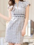 画像8: XS-Lサイズあり【DEA. by ROBE de FLEURS/ディアバイローブドフルール】ジッパー/ 襟付き/ 半袖/ 袖あり/ スプリングツイード/ タイト/ ミニドレス/ キャバドレス[OF2] (8)