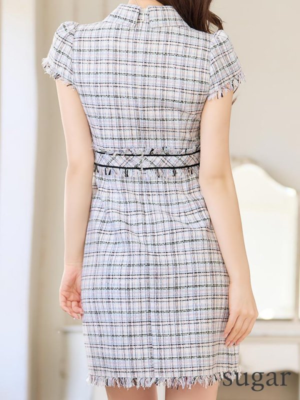 画像9: XS-Lサイズあり【DEA./ディア】ジッパー/ 襟付き/ 半袖/ 袖あり/ スプリングツイード/ タイト/ ミニドレス/ キャバドレス【OF08】 (9)