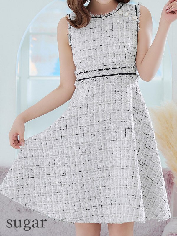 画像17: Lサイズあり【DEA./ディア】スプリングツイード/ フレア/ ミディ丈/ ひざ丈/ ミディアムドレス/ ワンピース/ キャバドレス【OF08】 (17)