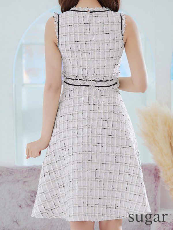 画像18: Lサイズあり【DEA./ディア】スプリングツイード/ フレア/ ミディ丈/ ひざ丈/ ミディアムドレス/ ワンピース/ キャバドレス【OF08】 (18)