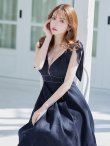 画像5: Lサイズあり【DEA.by ROBE de FLEURS/ディアバイローブドフルール】ショルダーリボン/ チュール/ フレア/ Aライン/ ストレッチ/ ミディアム丈/ ワンピース/ キャバドレス[OF2] (5)