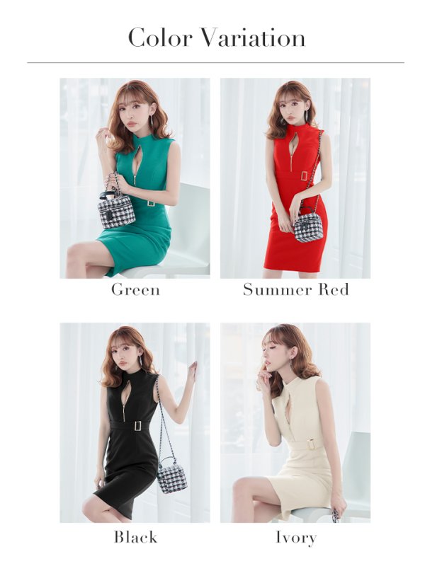 画像25: XS-Lサイズあり【DEA./ディア】ベルト/ ジップ/ ノースリーブ/ タイト/ 膝丈/ ミディアムドレス/ キャバドレス【OF08】 (25)