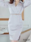 画像16: Lサイズあり【DEA. by ROBE de FLEURS/ディアバイローブドフルール】サテン/ ロングスリーブ/ 七分袖/ 長袖/ 袖あり/ ベルト付き/ 膝丈/ タイト/ ミディアムドレス/ キャバドレス[OF2] (16)