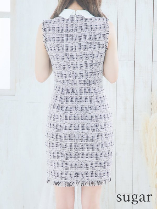 画像9: Lサイズあり【DEA./ディア】襟付き / ツイード/ ノースリーブ/ タイト/ ミニドレス/ キャバドレス【OF08】 (9)