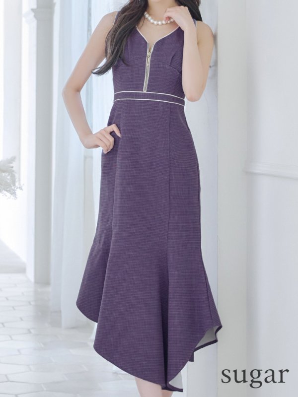 画像8: Lサイズあり【DEA./ディア】アシンメトリー裾/ フロントジッパー/ ノースリーブ/ ミディアム丈/ ミモレ丈/ ミディアムドレス/ キャバドレス【OF08】 (8)