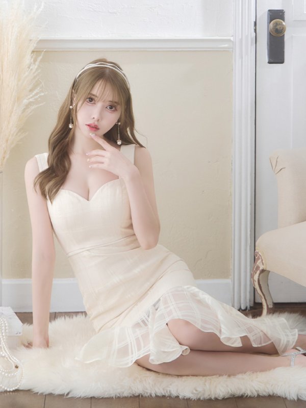 画像10: Lサイズあり【DEA./ディア】マーメイド/ サテン/ ノースリーブ/ チェック柄/ ワンピース/ ミモレ丈/ マキシ丈/ ミディアムドレス/ キャバドレス【OF08】 (10)