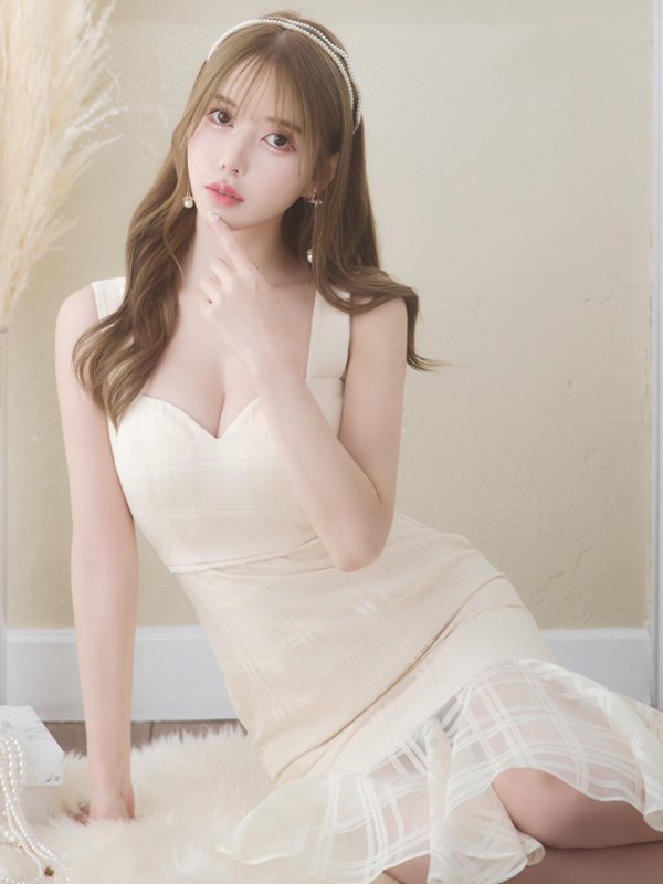 画像13: Lサイズあり【DEA./ディア】マーメイド/ サテン/ ノースリーブ/ チェック柄/ ワンピース/ ミモレ丈/ マキシ丈/ ミディアムドレス/ キャバドレス【OF08】 (13)