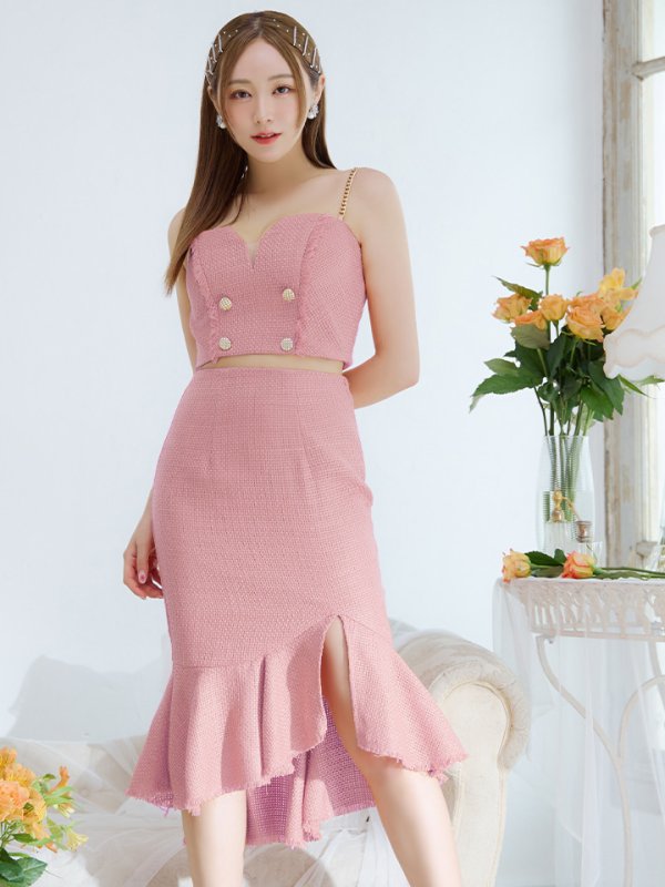 画像22: XSサイズあり【DEA./ディア】ダブルボタン/ ツイード/ フリンジ/ マーメイド/ セットアップ/ ミディアムドレス/ キャバドレス【OF08】 (22)