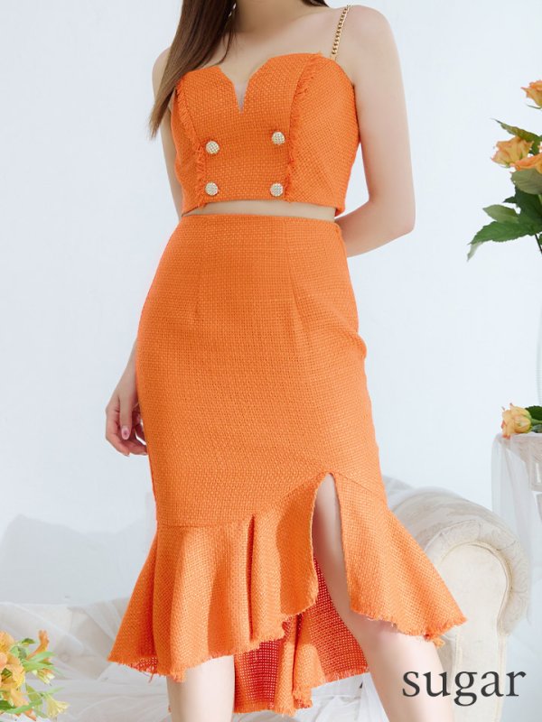 画像8: XSサイズあり【DEA./ディア】ダブルボタン/ ツイード/ フリンジ/ マーメイド/ セットアップ/ ミディアムドレス/ キャバドレス【OF08】 (8)