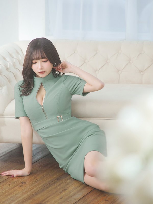 画像10: Lサイズあり【DEA./ディア】ベルト/ ジッパー/ 袖付き/ 半袖/ シンプル/ レディ/ ワンピース/ ミモレ丈/ マキシ丈/ ミディアムドレス/ キャバドレス【OF08】 (10)