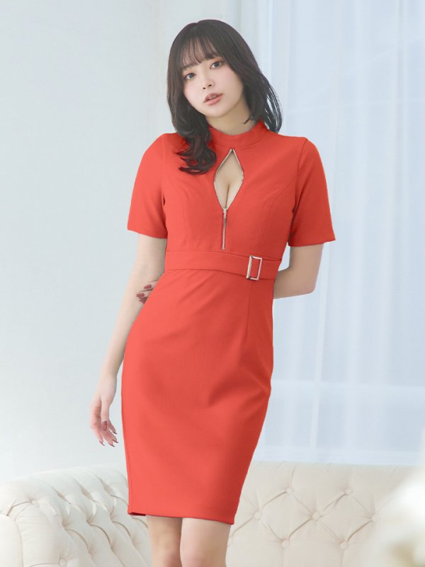 画像31: Lサイズあり【DEA./ディア】ベルト/ ジッパー/ 袖付き/ 半袖/ シンプル/ レディ/ ワンピース/ ミモレ丈/ マキシ丈/ ミディアムドレス/ キャバドレス【OF08】 (31)