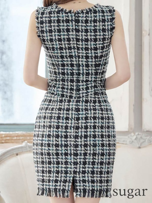 画像9: Lサイズあり【DEA./ディア】ツイード/ シンプル/ ノースリーブ/ タイト/ ミニドレス/ キャバドレス【OF08】 (9)